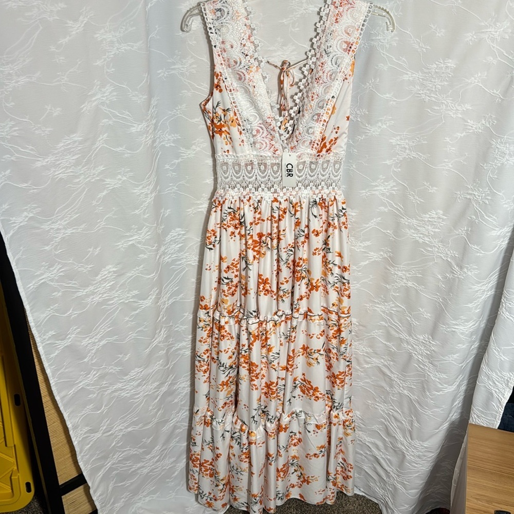 Maxi dress Bohemian festival hippie floral maxi lace details CBR NWT size sm